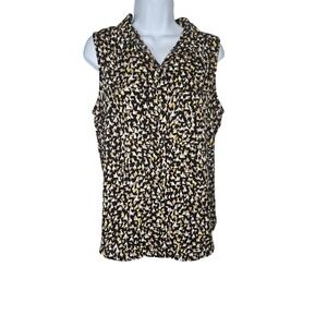 APT.9 Women's Sleeveless Button Front Blouse Top Black Tan Yellow Geometric‎